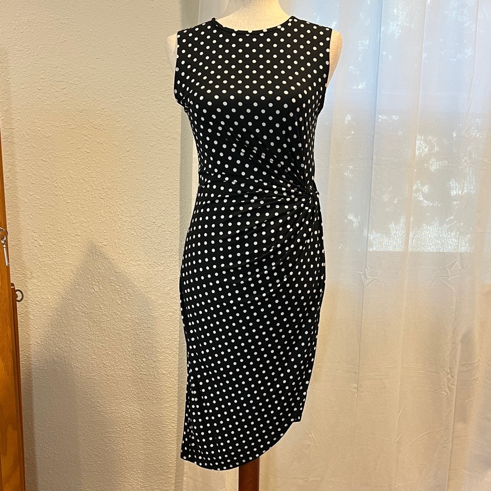 Mela Loves London Chic Black and White Polka Dot Midi Faux Wrap Dress